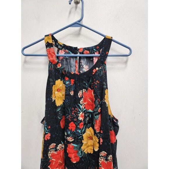 Torrid Womens Goddess Tank Top Sz 1X Black Floral Textured Stretch Halter Tunic - Picture 2 of 8